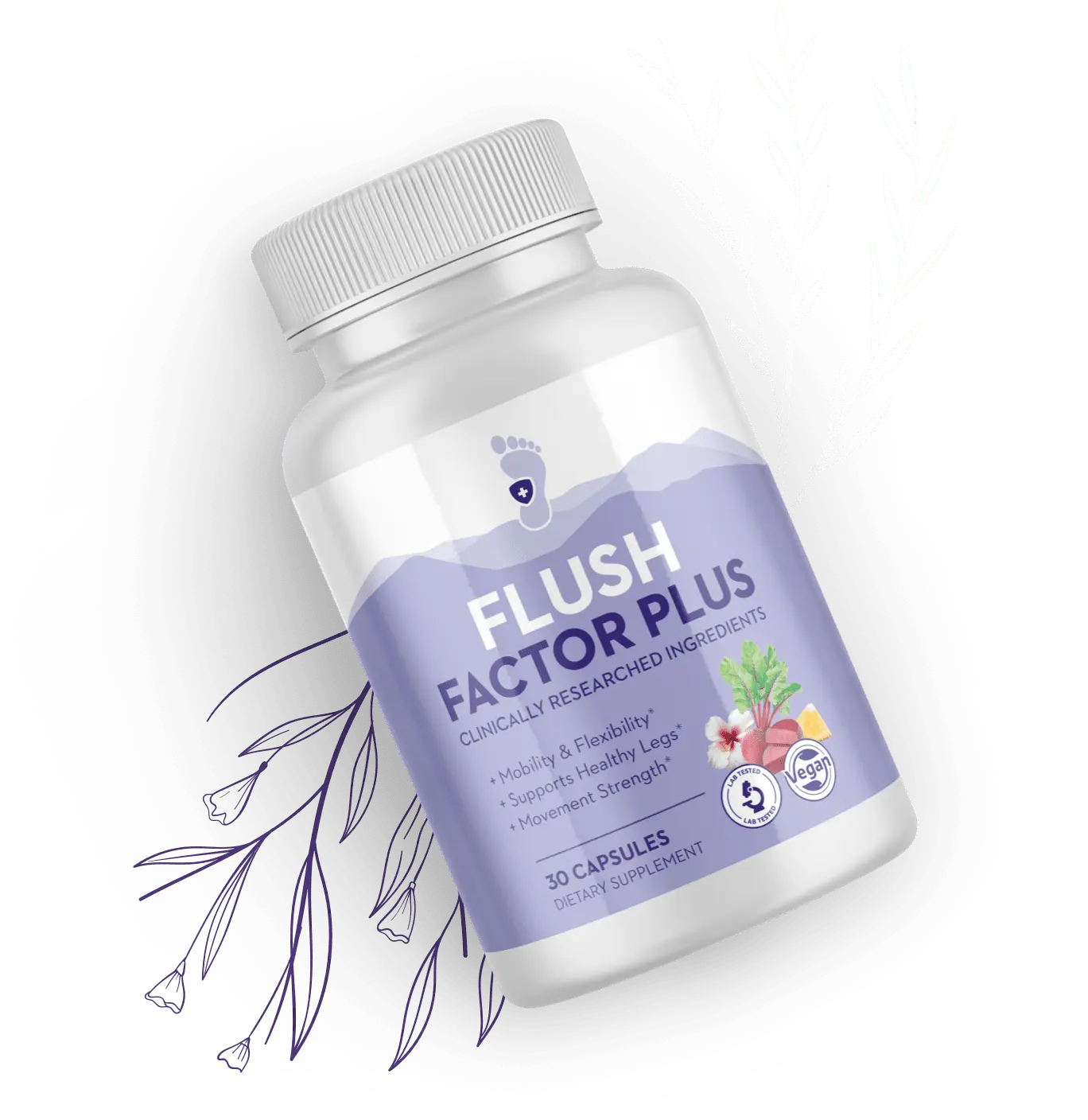 Flush Factor Plus dietary supplement bottle, 30 capsules