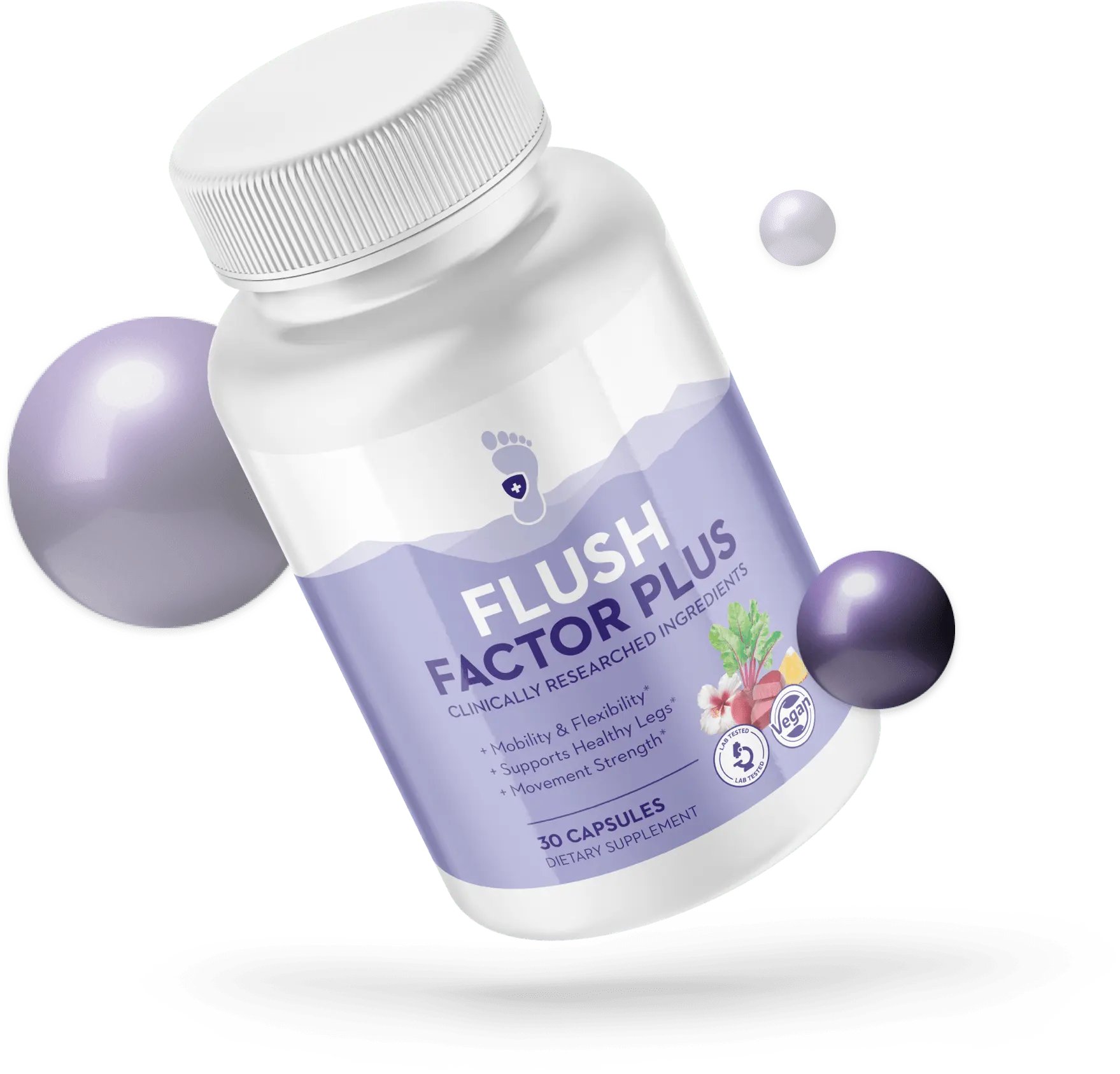 Flush Factor Plus capsule bottle with botanical accents